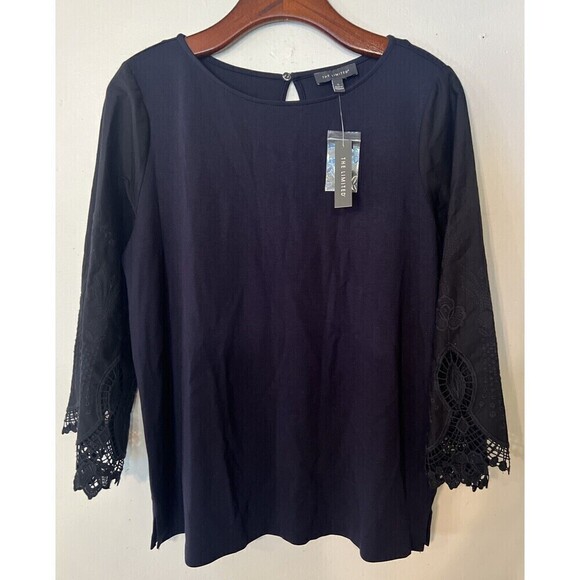 NEW The Limited Blouse Women’s S Navy Body Black ¾  Detailed Sleeves NWT $69 MSR - Picture 1 of 5